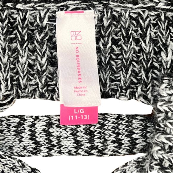 No Boundaries Cardigan Large Black White Cross Cross Marled Open Knit Topper - Picture 8 of 9